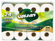 Lukasy Ultra Soft Premium Toilet Tissue, 3-Ply, 315 Sheets per Roll, 24 Mega Rolls, 100% Virgin Wood Pulp