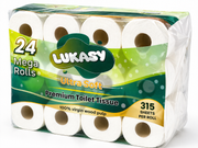 Lukasy Ultra Soft Premium Toilet Tissue, 3-Ply, 315 Sheets per Roll, 24 Mega Rolls, 100% Virgin Wood Pulp