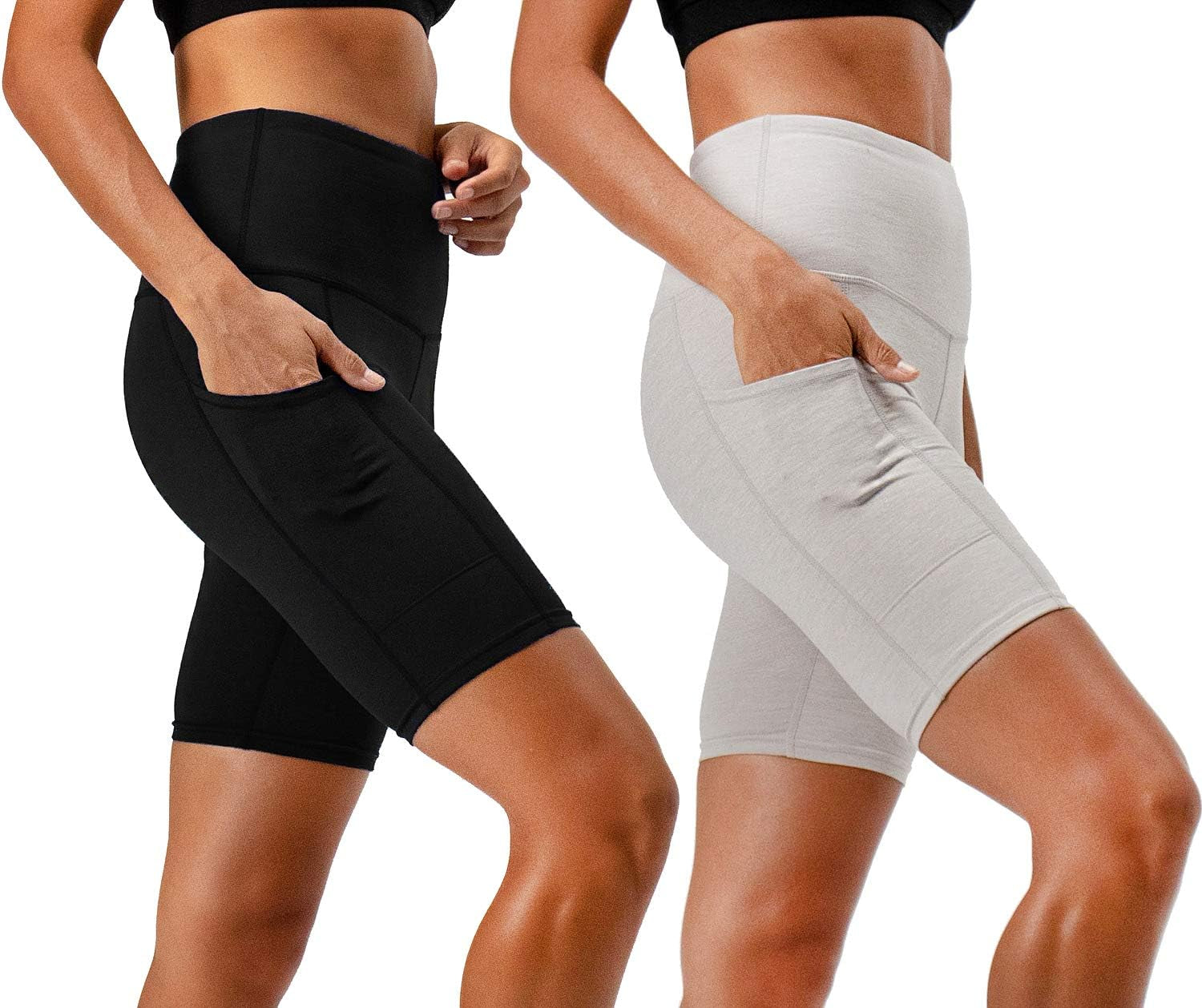 Lukasy Women'S 2-Pack High Waist Workout Yoga Running Exercise Shorts with Side Pockets