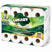Lukasy Ultra Soft Premium Toilet Tissue, 3-Ply, 315 Sheets per Roll, 24 Mega Rolls, 100% Virgin Wood Pulp