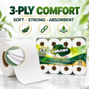 Lukasy Ultra Soft Premium Toilet Tissue, 3-Ply, 315 Sheets per Roll, 24 Mega Rolls, 100% Virgin Wood Pulp