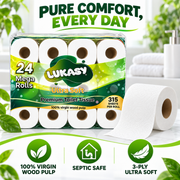 Lukasy Ultra Soft Premium Toilet Tissue, 3-Ply, 315 Sheets per Roll, 24 Mega Rolls, 100% Virgin Wood Pulp