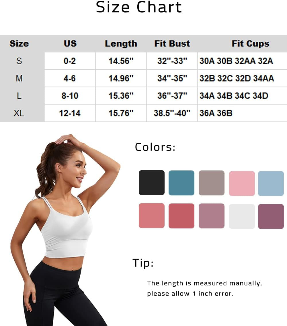 Lukasy Womens Longline Sports Bra Padded Yoga Workout Crop Tank Tops Strappy Camisole Fitness Shirts