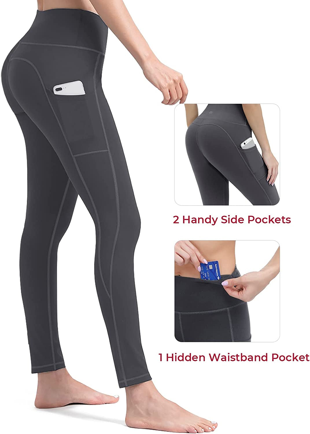 Lukasy Anti-Nail Leggings for Women, Non-See-Through Yoga Pants with Phone Pockets, Tummy Control Full-Length/Capri Tights