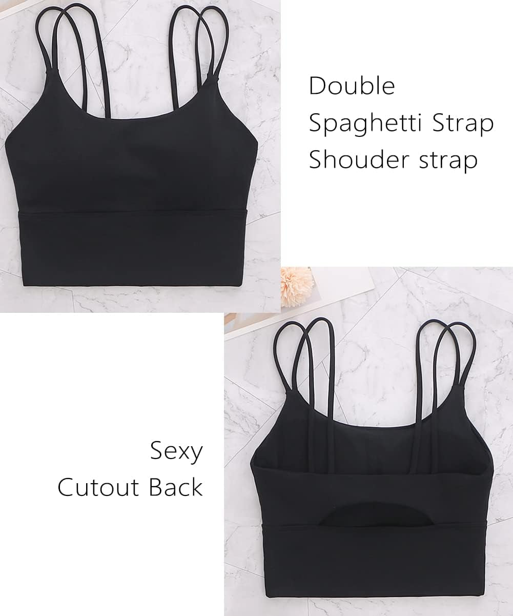 Lukasy Womens Longline Sports Bra Padded Yoga Workout Crop Tank Tops Strappy Camisole Fitness Shirts