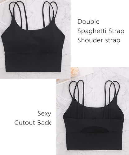 Lukasy Womens Longline Sports Bra Padded Yoga Workout Crop Tank Tops Strappy Camisole Fitness Shirts