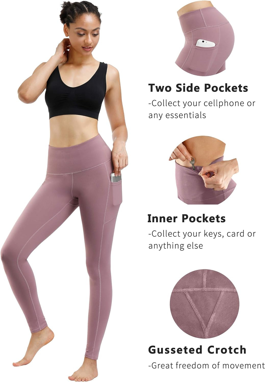 Lukasy 2 Pack High Waist Yoga Pants, Pocket Yoga Pants Tummy Control Workout Running 4 Way Stretch Yoga Leggings